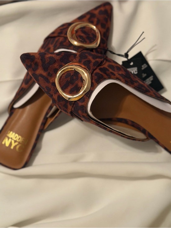 Madden Nyc Shoes - Leopard Print Pointed Mule with Gold Buckle
